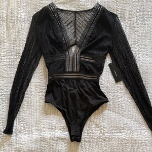 Lulu's Black Sheer Long Sleeve Bodysuit